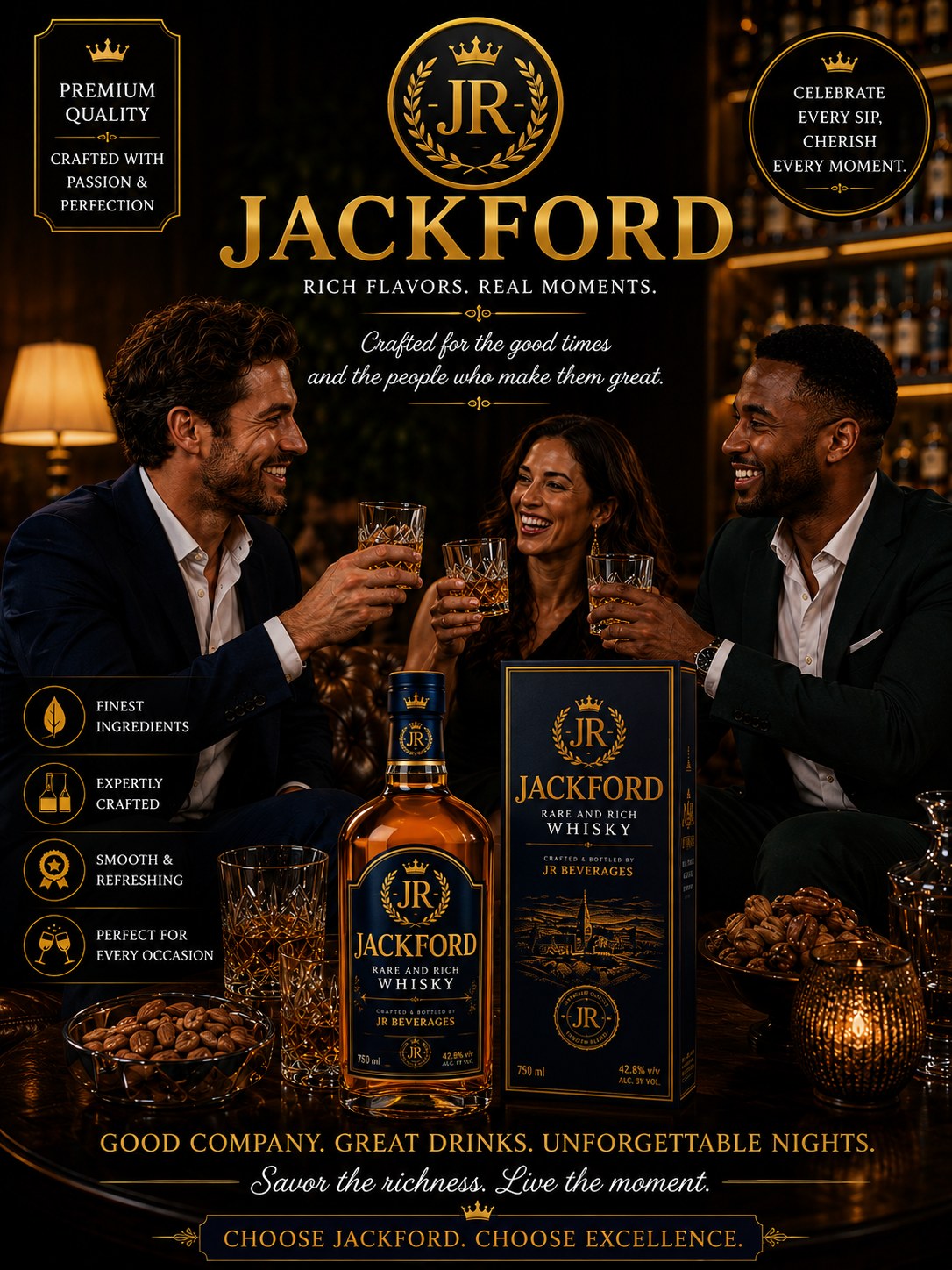 Friends toasting with Jackford whisky